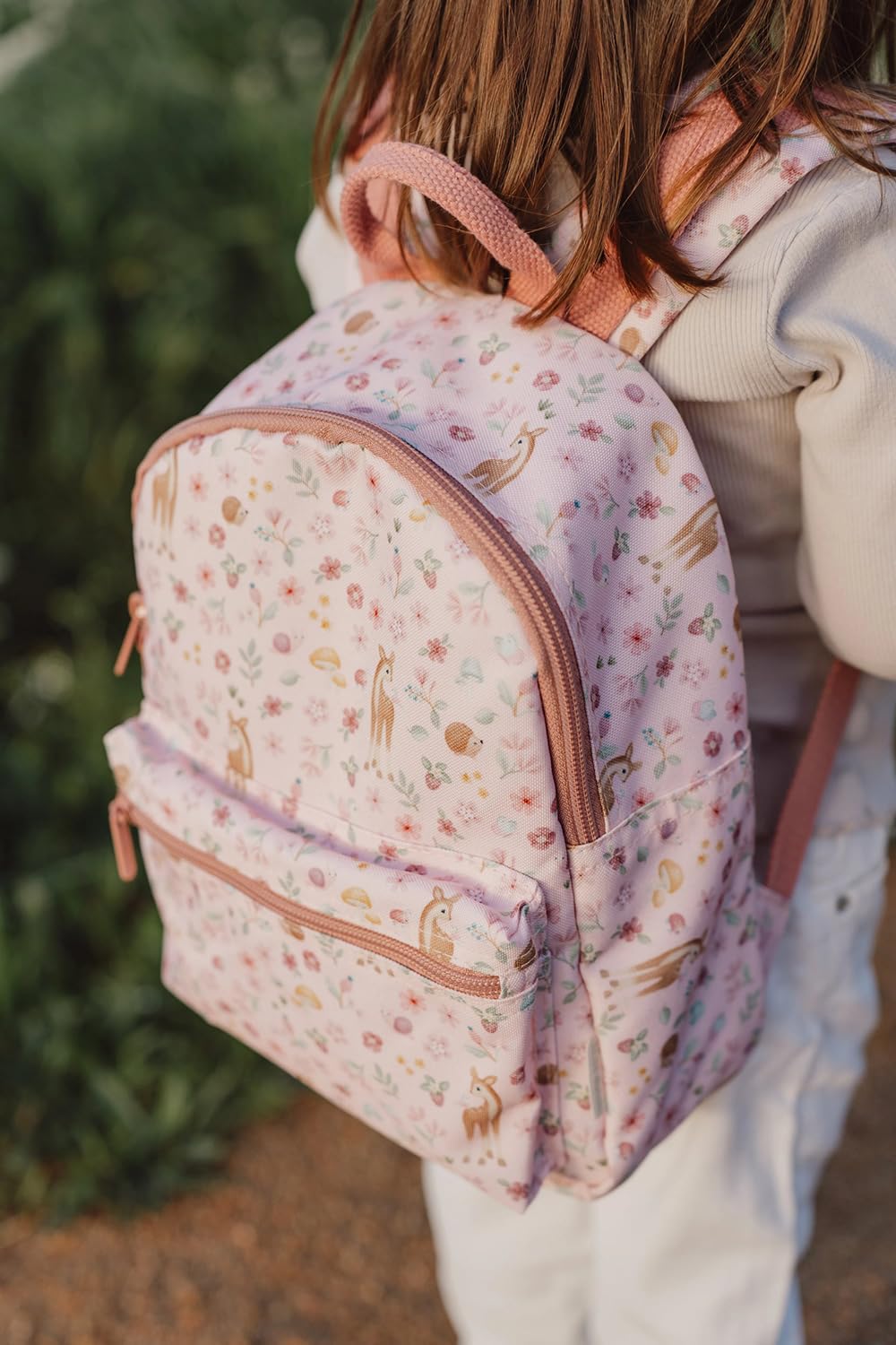 Little Dutch Rucksack Kinderrucksack mit Brustgurt für Kinder Kindergarten geblümt Reh rosa- Fairy Garden