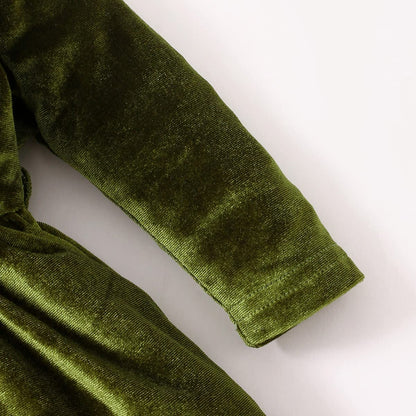 Baby Dress Girls Long Sleeve Lace A Line Princess Velvet Dress + Headband Wedding Festive Autumn Winter Clothing