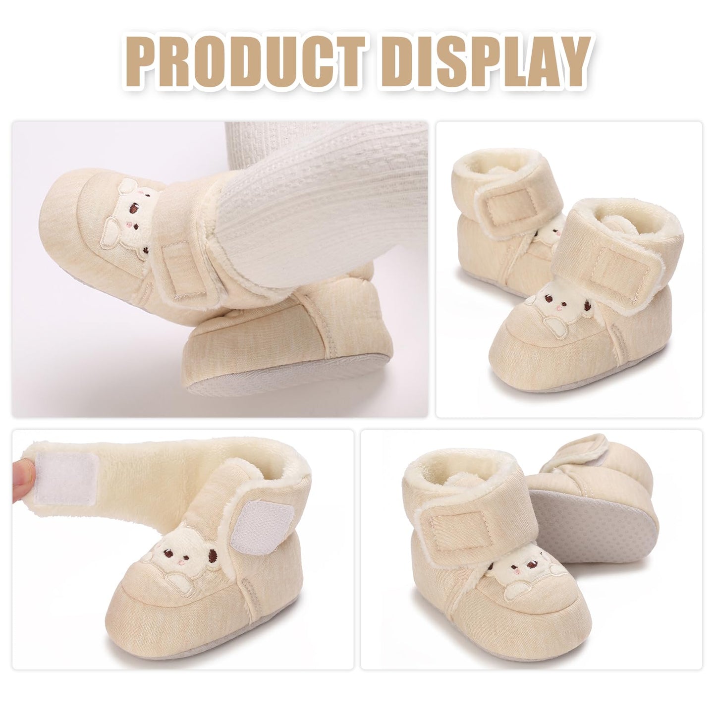 Tolaler Baby Newborn Fleece Booties Unisex, Thickened Lining, Warm Baby Winter Shoes, Adjustable Non-Slip with Soft Sole, Baby Booties/Everyday Wear (0–18 Months)