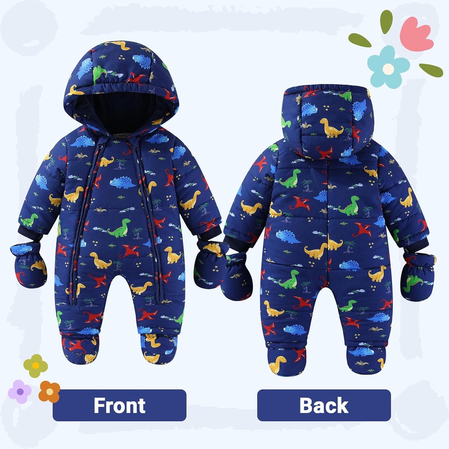 Baby Romper with Hood, Snowsuits with Gloves and Booties, for Toddlers, Fleece Cotton Romper for Toddlers, Boys and Girls, Warm Jumpsuit, Winter Jacket, 6-9 Months