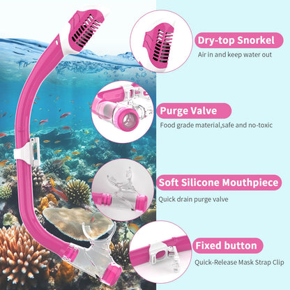 Findway Children's Diving Goggles, Swimming Goggles, Snorkel Mask for Boys Girls Teenagers, Diving Mask with Nose Cover, 180° Panorama, HD, Anti-Fog, Anti-Leak, Diving Goggles for Children 4-16 Years