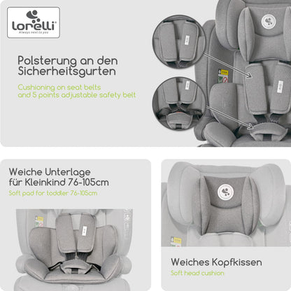 Lorelli Auto Kindersitz Rio mit Isofix, i-Size 76-150 cm, Mitwachsender Autositz für Kinder, Babysitz, Autokindersitz, Verstellbare Kopfstütze, 5-Punkt-Sicherheitsgurt, Ginger - Meloni2
