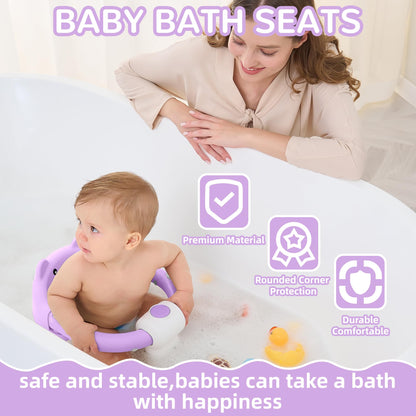 Baby Bath Seat from 6 Months, Bear Non-Slip Bath Seat Baby with 4 Suction Cups and Cushions for Toddlers and Newborns, Safe Portable Bath Chair for Shower or Bathtub, Pink