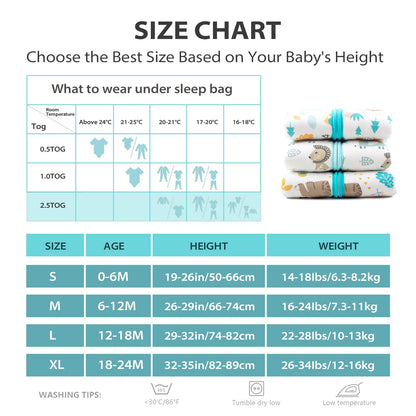 Mosebears Baby Sleeping Bag Winter 2.5 Tog, 100% Cotton Baby Winter Sleeping Bag for Babies 0-24 Months, M (6-12 Months)
