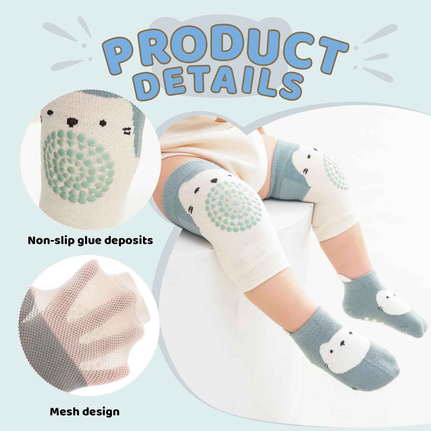 3 Paar Baby Knieschoner und 3 Paar Baby Socken Baby Krabbeln set, Anti Rutsch mit Gummipunkte Krabbelschoner Stulpen Knieschützer für Kleinkinder 0-12 Monate