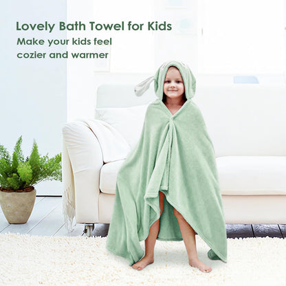 decalsweet Bath Towels for Kids, Large Softness and Absorbent Hooded Baby Bath Towel, Coral Fleece Children's Towel for Bathrobe Boys and Girls, 70 x 140 cm (Blue Elephant) 