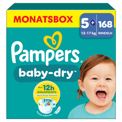 Pampers Baby-Dry Size 3, 222 Nappies, 6 kg - 10 kg, Up to 100% Leak Protection & Comfort All Night