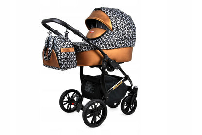 BabyLux Miracle 2-in-1 Baby Pushchair Deep and Pushchair with Accessories Adjustable and Foldable Aluminium Construction Waterproof Non-Removable Wheels Gold Leaf