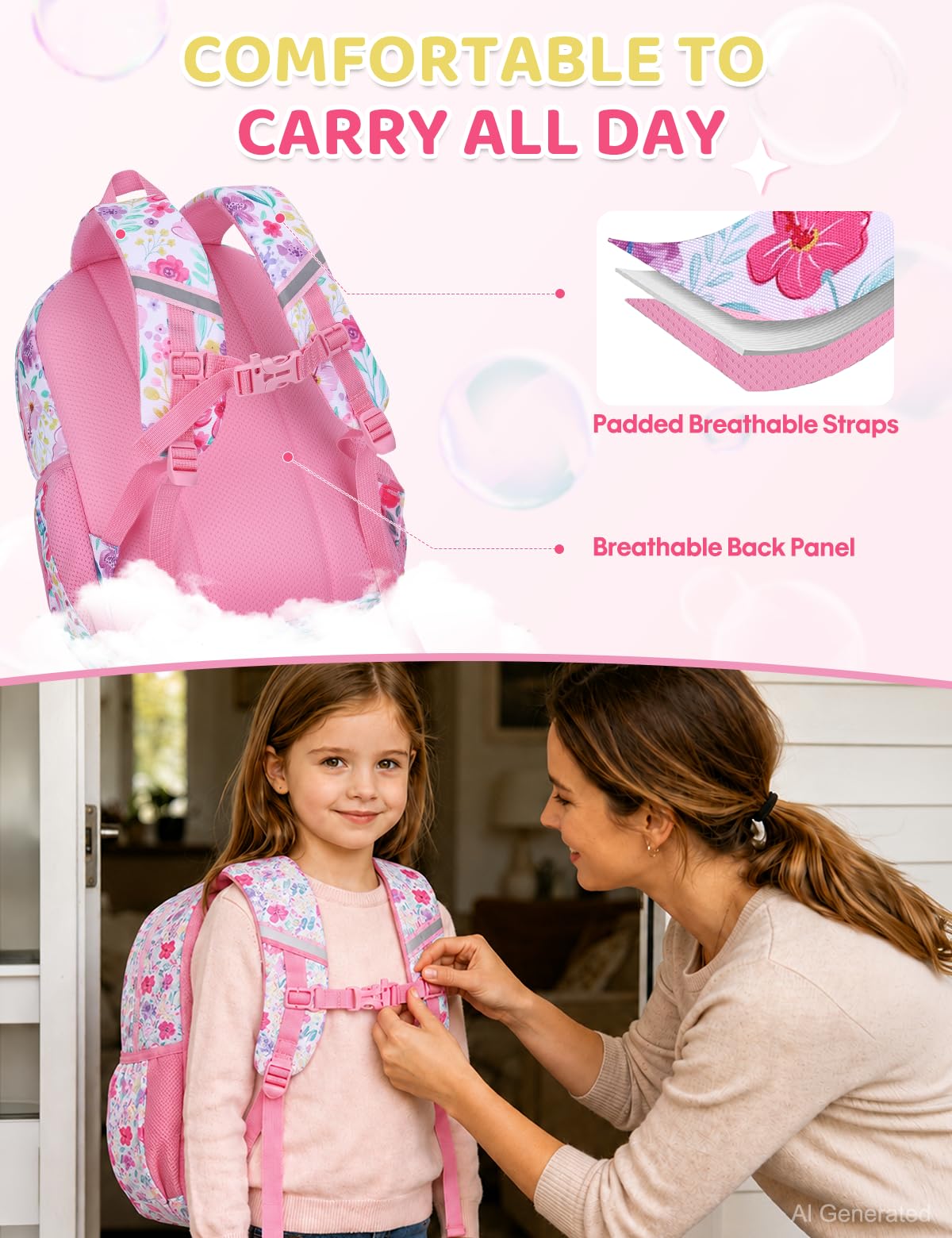 Kinderrucksack für Mädchen 5–8 Jahre, 12L Leichter & Wasserabweisender mit Brustgurt, Perfekt für Vorschule & Grundschule，Regenbogen
