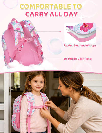 Kinderrucksack für Mädchen 5–8 Jahre, 12L Leichter & Wasserabweisender mit Brustgurt, Perfekt für Vorschule & Grundschule，Regenbogen