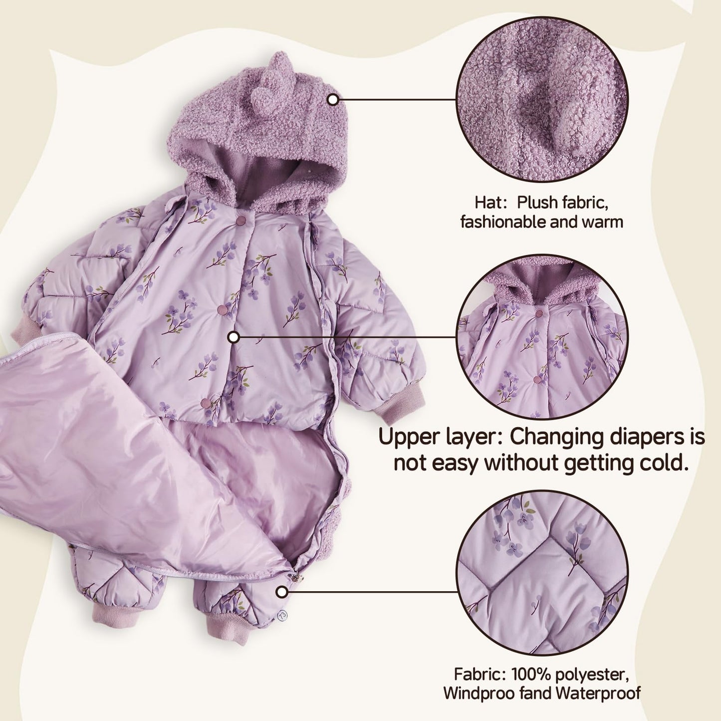 JiAmy Baby Snowsuit, Baby Boys Girls Winter Jumpsuit Romper Newborn Snow Overall for 6-24 Months