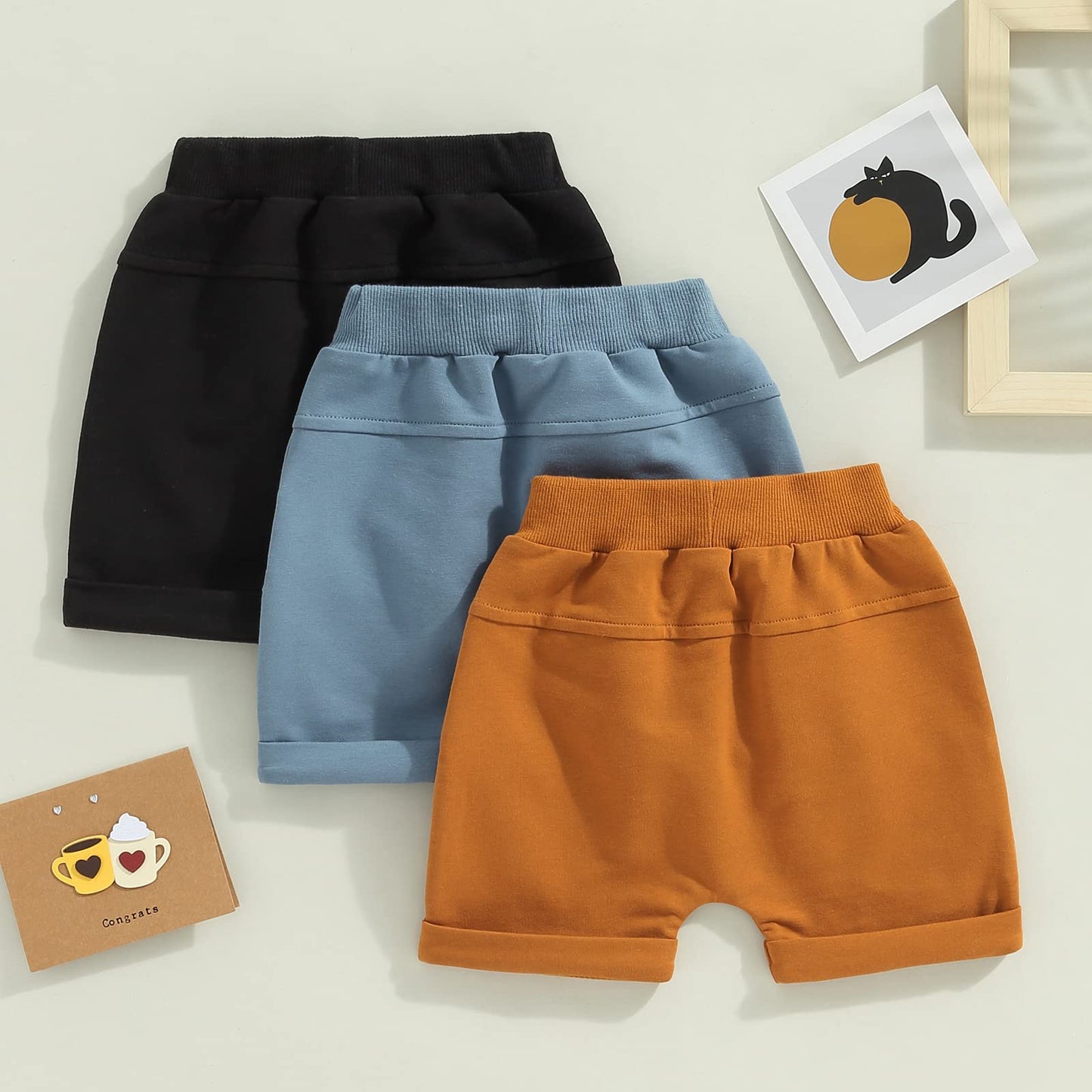 Himllauen Baby Jungen Shorts 3er-Pack Sommer Einfarbig Shorts 0-3 Jahre Kinder Kurze Hosen