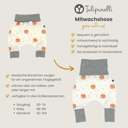 Baby Baggy Trousers, Handmade Cotton Jersey Grow Trousers, Sizes 50-74, 68-86, 92-104, Wide Waistband (Wild Life, 50-74)