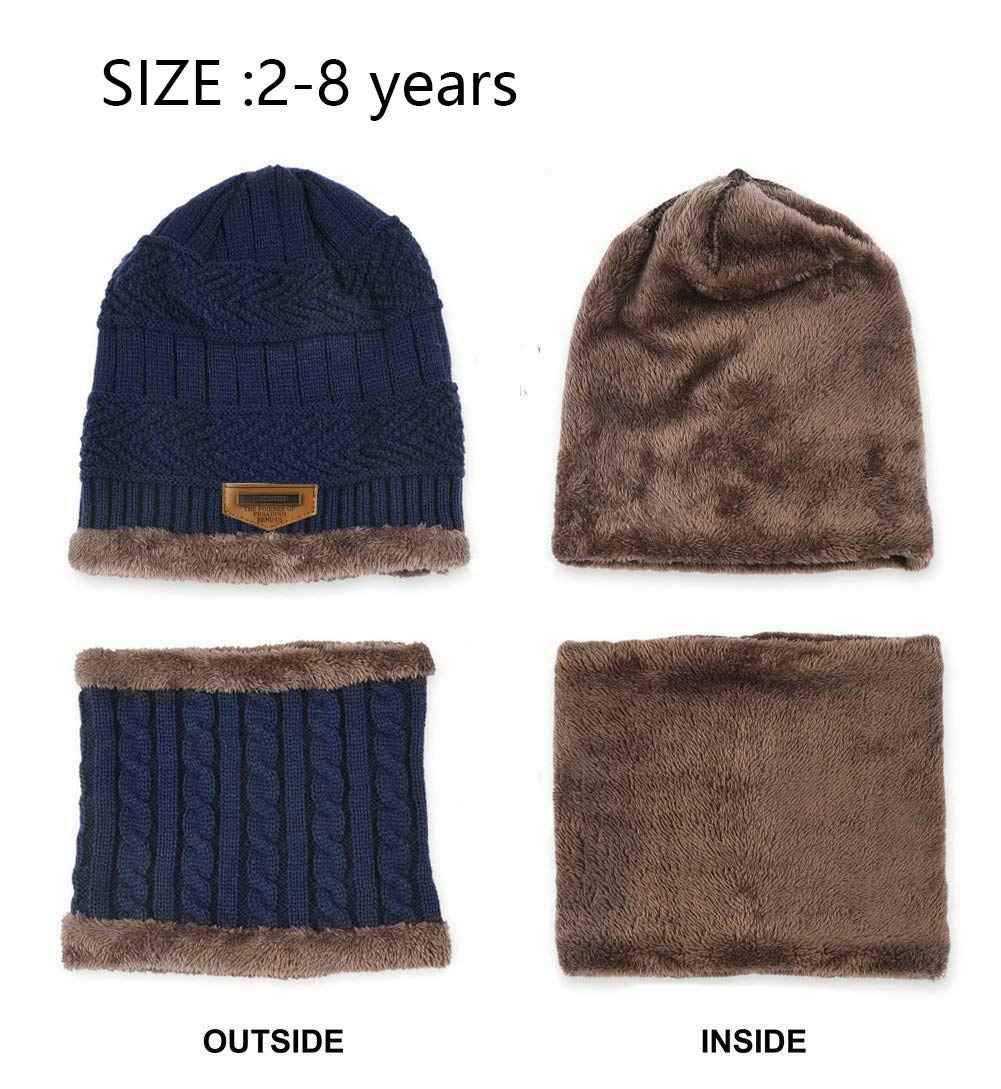 K.tchard Children’s Winter Hat, Beanie Hat with Scarf Set, Slouchy Knitted Hat, Warm Knitted, Skull Cap, Fleece Lining Hat 2–8 Years
