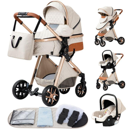 YAZOCO Pram 3-in-1 Foldable Pram Complete Set Cup Holder, Mosquito Net, Foot Cover for Baby First Equipment Newborn (4 Grey)