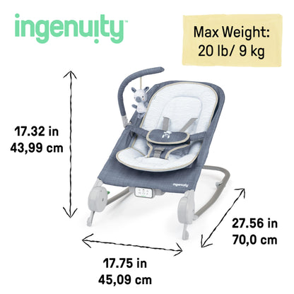 Ingenuity, Cuddle Lamb Babywippe Babyschaukel mit Schaukelfunktion und Vibrationen, Spielbogen mit 2 Plüsch Spielzeug, Musik, 4 Naturgeräuschen und Lautstärkeregler, ab Geburt bis 18 kg