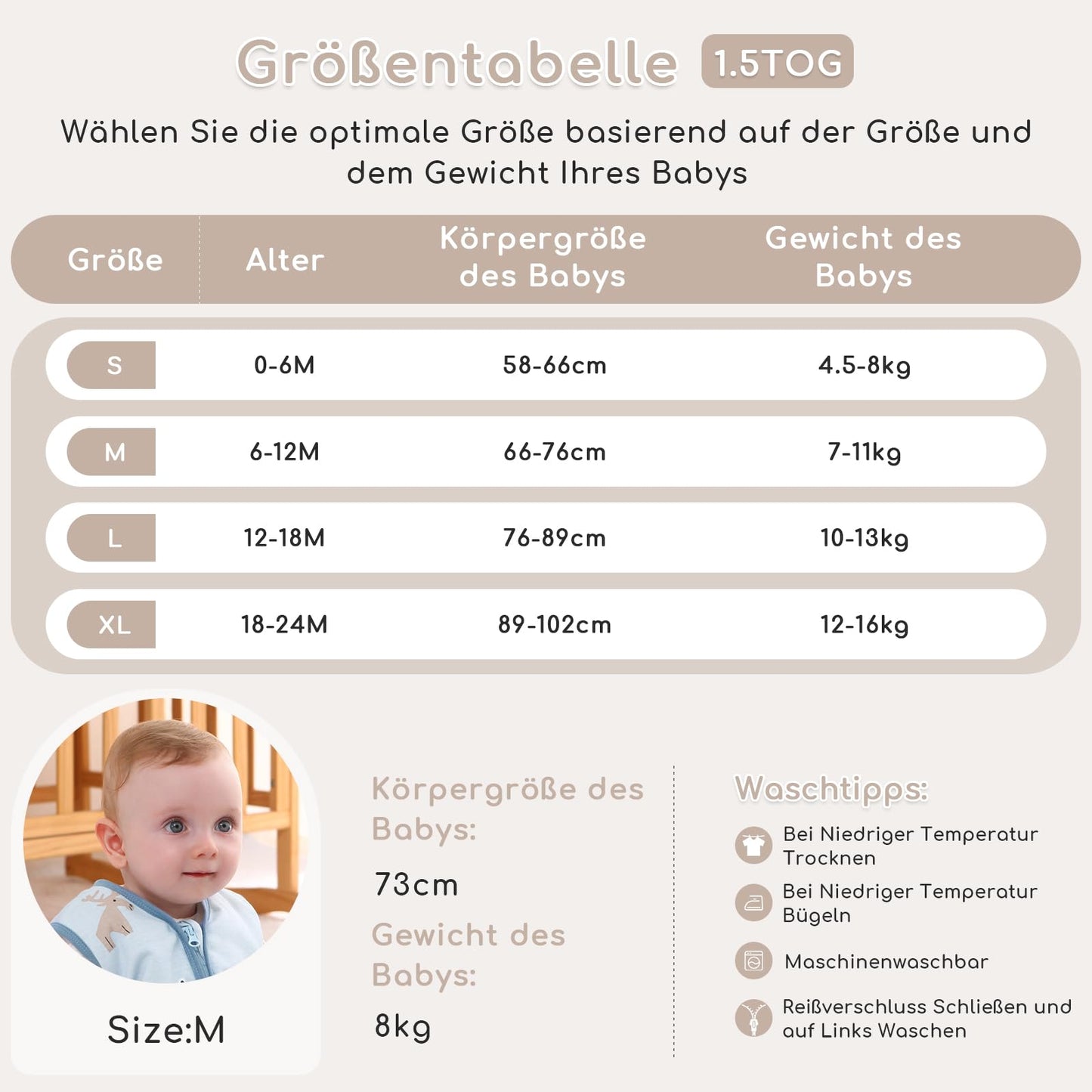 Yukkidds Baby Summer Sleeping Bag, 100% Cotton, 0.5 Tog, beige elephant, 0 - 6 months