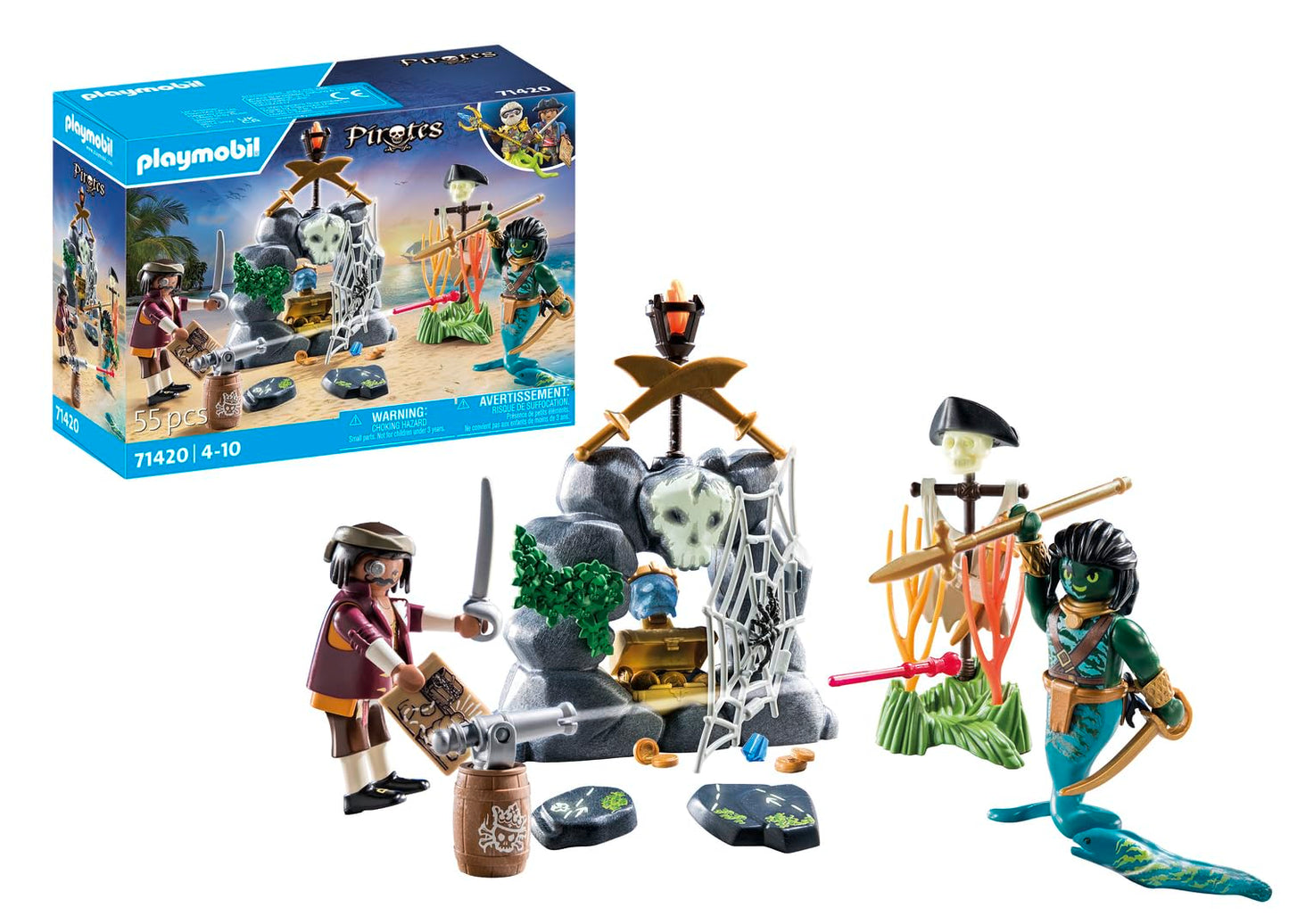 PLAYMOBIL | Pirates | Gefahr durch Riesenhai | Piratenspielzeug | Spielzeugfiguren | Spielzeug für Kinder ab 4 Jahren | 71793