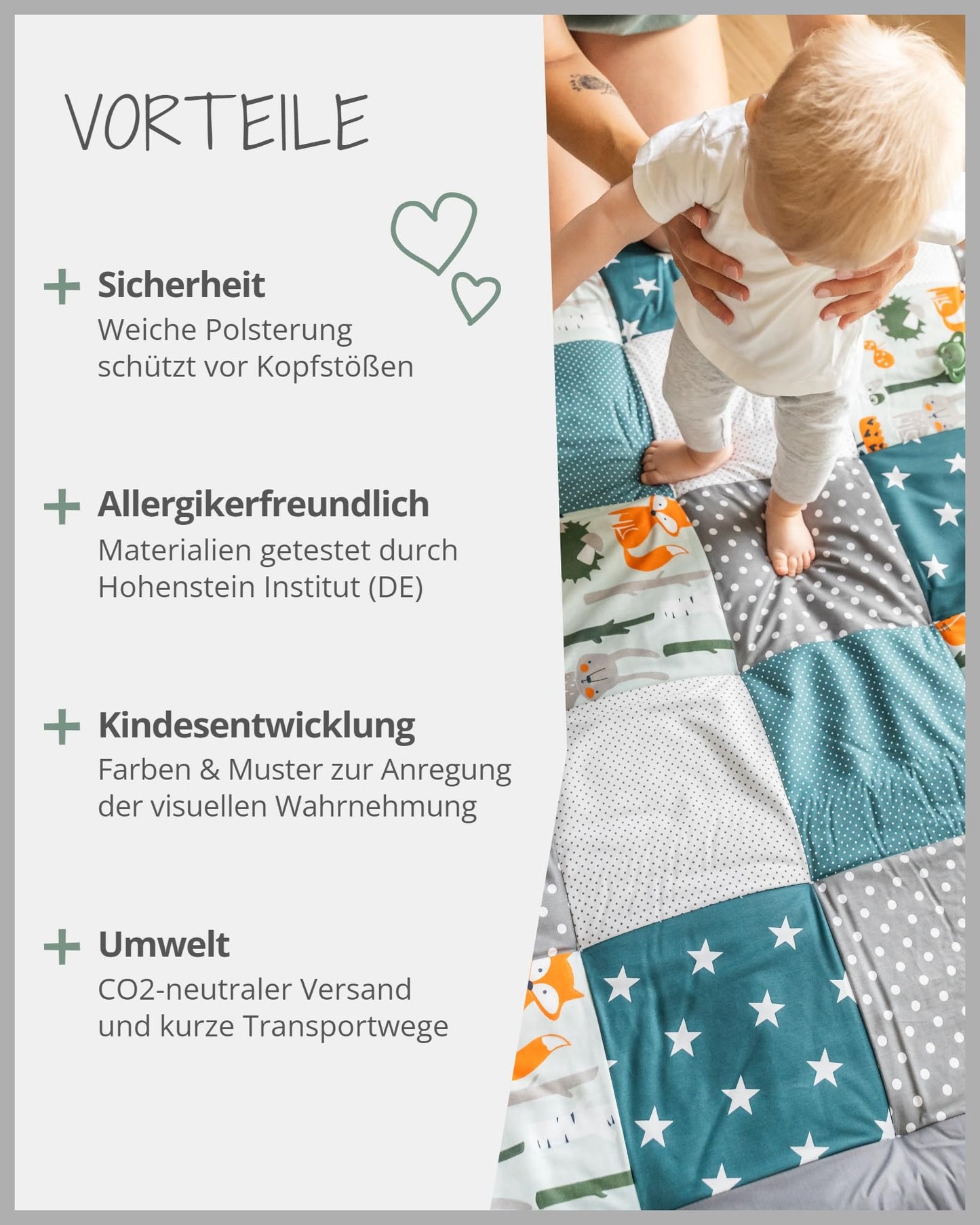 ULLENBOOM Krabbeldecke für Baby 80x80 cm, Outdoor-geeignet, 100% OEKO-TEX Materialien, Made in EU, Weich gepolstert, Eukalyptus - ideal als Spieldecke Baby - Meloni2