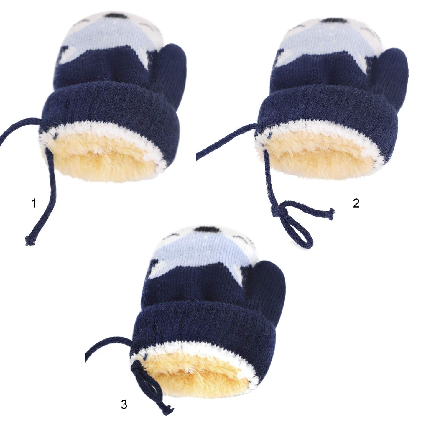 Kids Winter Gloves Mittens Baby Cartoon Mitten Neck Gloves Thick Double Knitted Glove with Plush,0 - 3 years old, Playing, Running, Skiing
