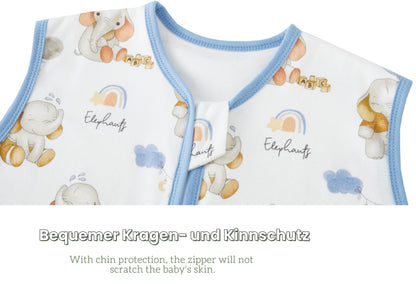 Chilsuessy Children's Sleeping Bag 1.5 Tog Pack of 2 Baby Sleeping Bag Made of 100% Cotton, Baby All-Year Sleeping Bag Pyjamas for Boys and Girls, 1.5 Tog/Elephant Lion + Green, 110 cm / Baby Height