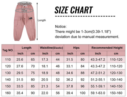 SEAUR Cargo Hose Mädchen Freizeithose Hip Hop Hose mit Gummibung Sporthose Jogginghose mit Taschen Kordelzug Trainingshose Sport Freizeit Streetwear - 100-160cm