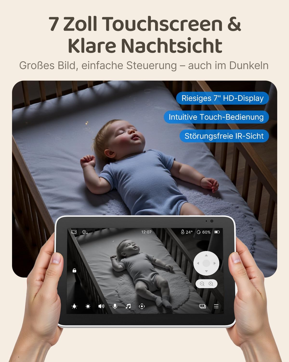 Babyphone mit Kamera und 7 Zoll HD Display – Zuverlässige Überwachung für Ihr Baby
