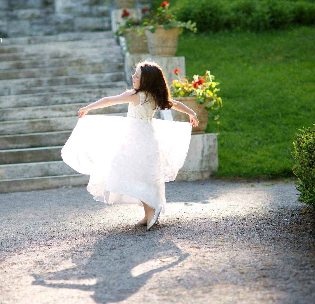 TYHTYM Blumenmädchen Kleid, Festzug, Hochzeit, Spitzenkleid, Abschlussballkleid, Mädchen, Partykleid, Flattern Ärmel, Weiß