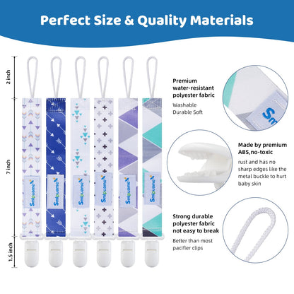 Smlpuame Baby Schnullerkette Mädchen Junge,6 Stück BPA-Frei Schnullerband Stoff Mädchen Junge,Schnuller Kette Nuckelkette Passen Die Meisten Schnuller und Beißspielzeug,Dummy Clips für Baby (Tier)