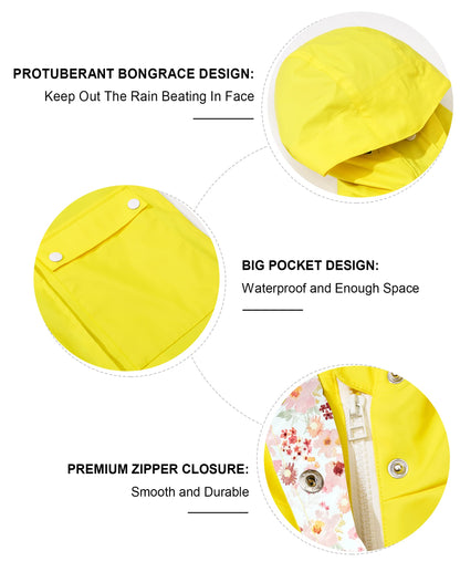 SOLOCOTE Kinder Regenjacke mit Kapuze gefüttert Gummi Regenmäntel für Mädchen Jungen Wasserdicht Winddicht Größe