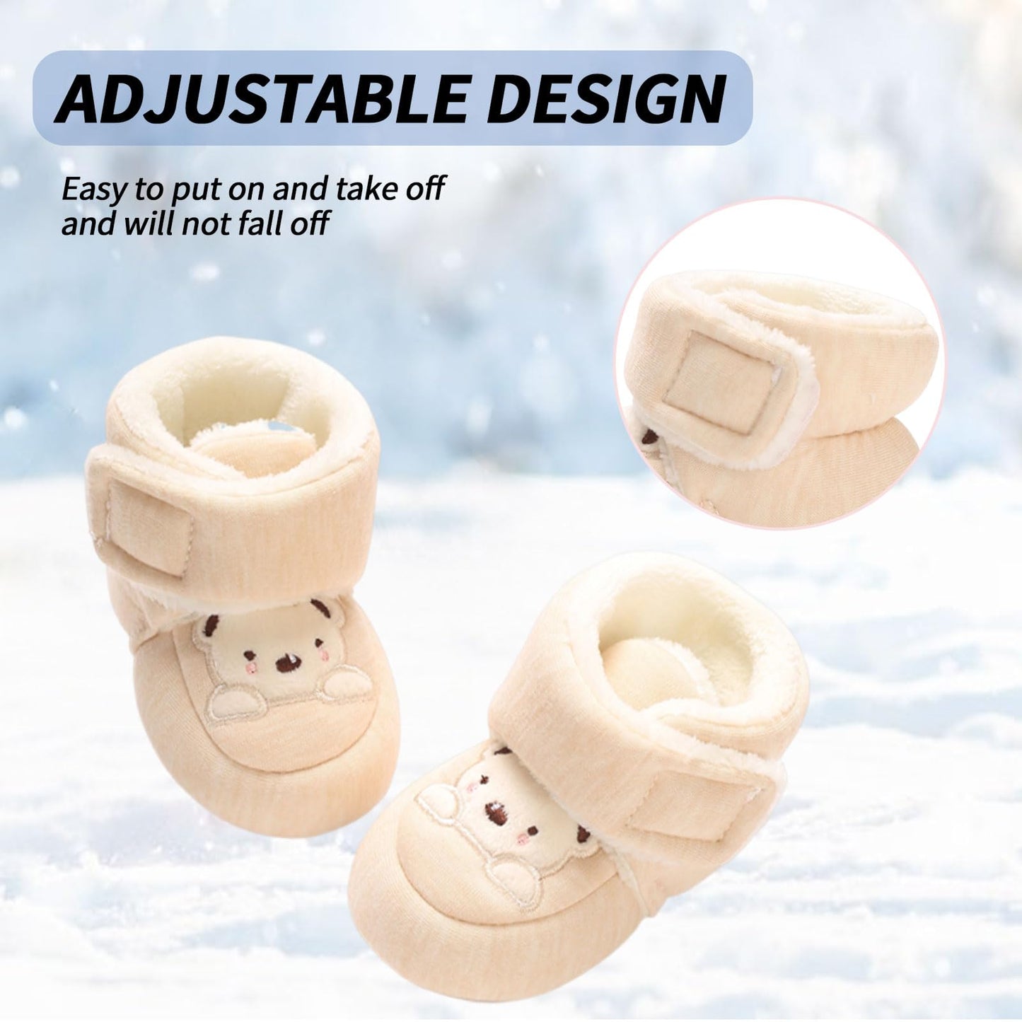 Baby Winter Shoes Warm Baby Shoes Winter Non-Slip Adjustable Newborn Snow Shoes First Walking Shoes Lined Thermal Fleece Crawling Shoes Slippers Winter Boots 0-18 Months