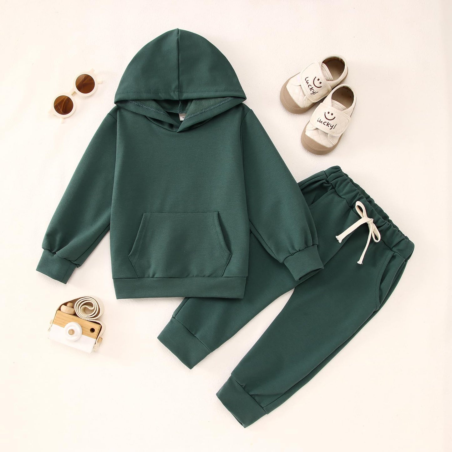 BOUTIKOME Baby Clothing Boys Girls Outfits Newborn Baby Clothing Hoodie and Trousers Two Piece Set with Hood Warm Soft Long Sleeve Shirt Plain Children's Hoodie 