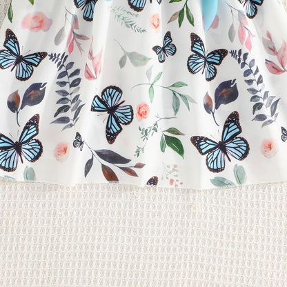 Codkkre Mädchen Kleid Blumen Bowknot Kinder Kleider Rüschenärmel A-Linie Mädchen Kleid Sommer Ostern Mädchen Kleid Rundhals 104 110 116 122 128