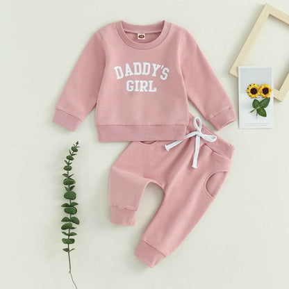 Baby Unisex Christmas 2-Piece Trousers Set Boys Girls Christmas Outfit Long Sleeve Gingerbread Daddy's Girl Letter Print Sweatshirt + Jogging Bottoms Christmas Outfit Set Christmas Streetwear