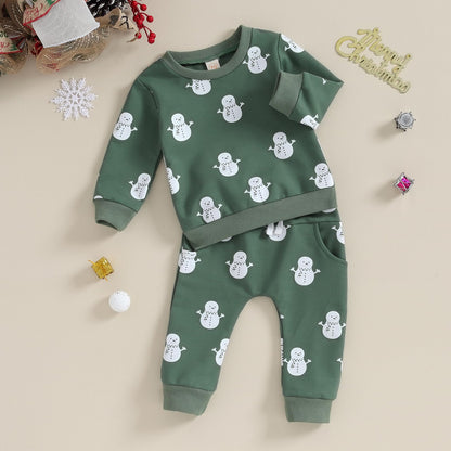 Baby Boys Girls Outfit Snow Sweatshirt + Trousers Two Piece Set Christmas New Year Baby Newborn Clothing