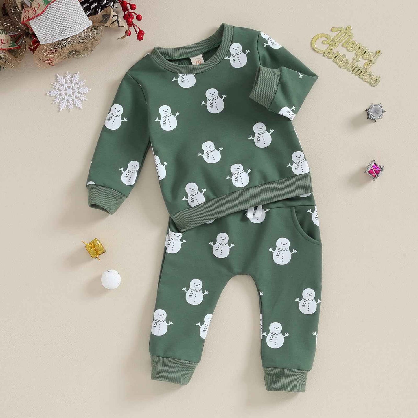 Baby Boys Girls Outfit Snow Sweatshirt + Trousers Two Piece Set Christmas New Year Baby Newborn Clothing