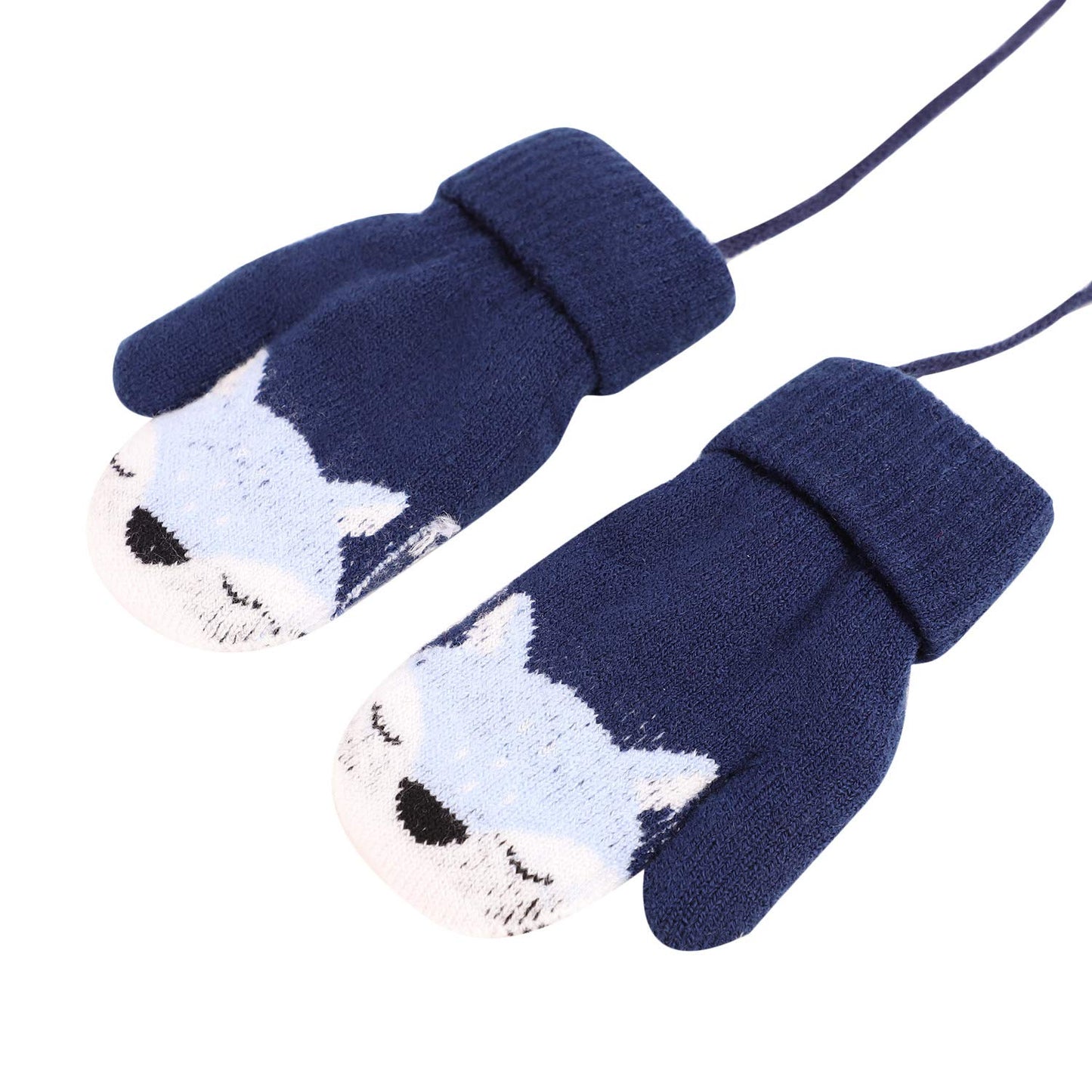 Kids Winter Gloves Mittens Baby Cartoon Mitten Neck Gloves Thick Double Knitted Glove with Plush,0 - 3 years old, Playing, Running, Skiing