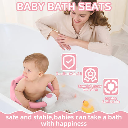 Baby Bath Seat from 6 Months, Bear Non-Slip Bath Seat Baby with 4 Suction Cups and Cushions for Toddlers and Newborns, Safe Portable Bath Chair for Shower or Bathtub, Pink