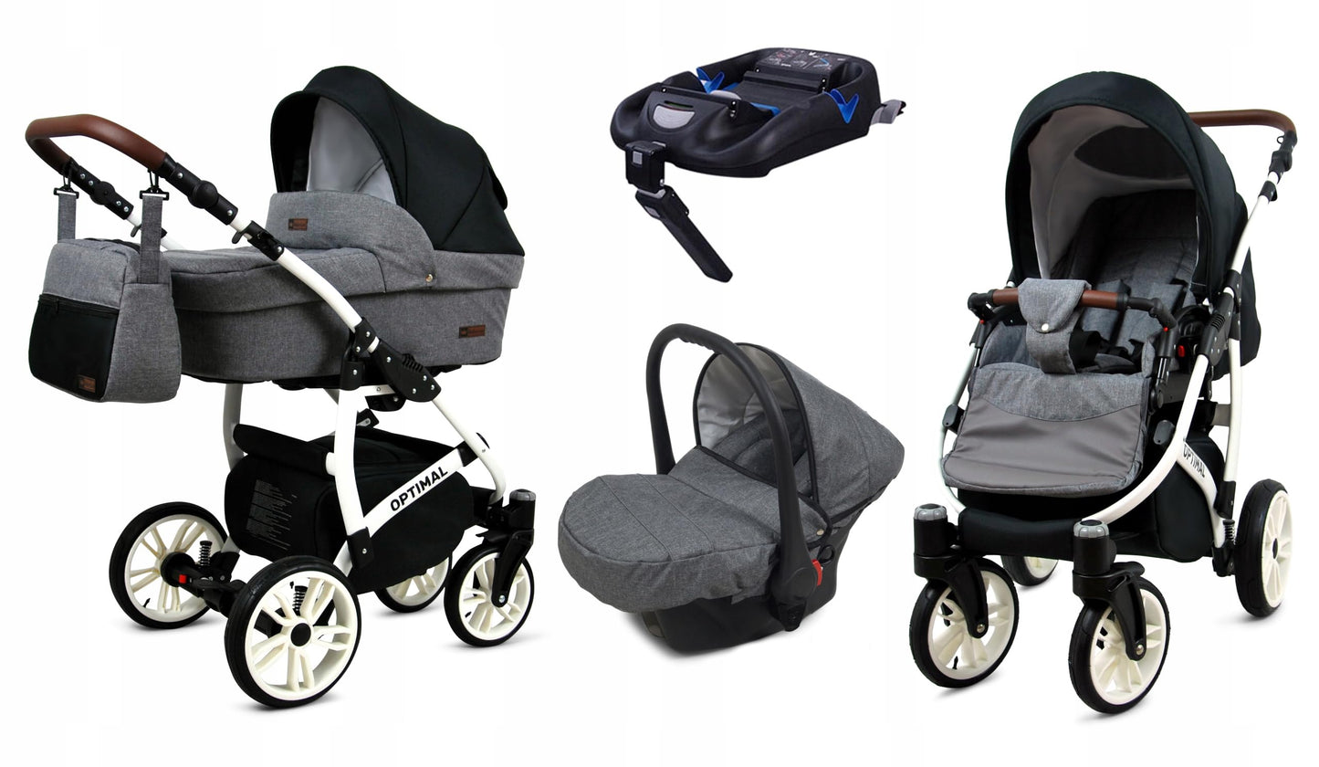BabyLux® Kinderwagen Set 4 in 1 - Optimal - incl. Babywanne, Buggy Sportsitz, Auto-Babyschale, ISOFIX-Basisstation - Autositz - Kinderwagenset - Kombikinderwagen mit Wickeltasche usw.