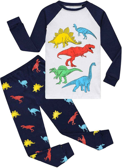 EULLA Children's Boys' Pyjamas Long Sleeve Cotton Winter Pyjama Set Fire Truck Dinosaur Digger Tractor Train Two-Piece Sleepwear 1-7 Years 92 98 104 110 116 122