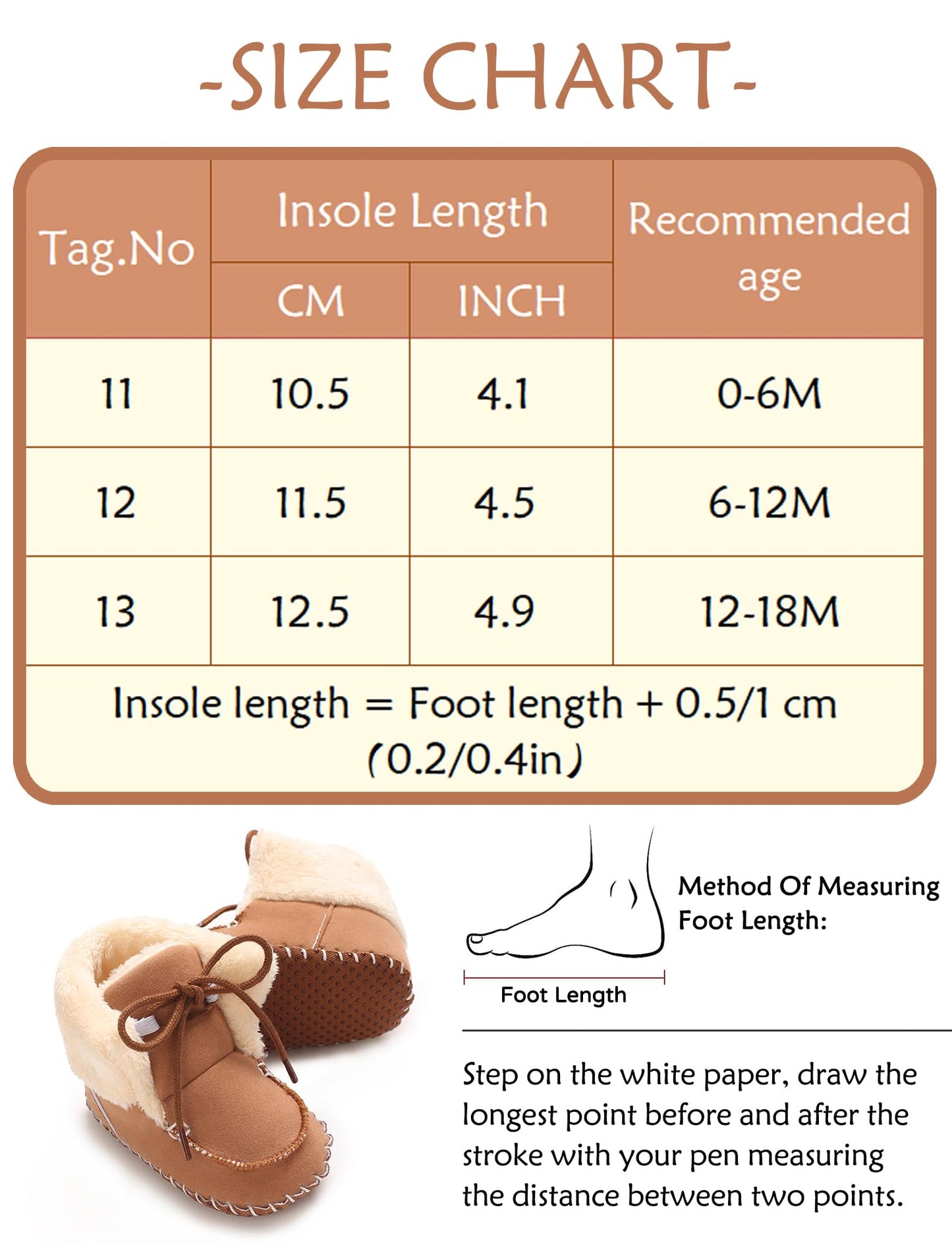 Adigau Baby Boys Girls Winter Boots Soft Sole Warm Boots Lace Flat Prewalker Snow Boots 0-18 Months