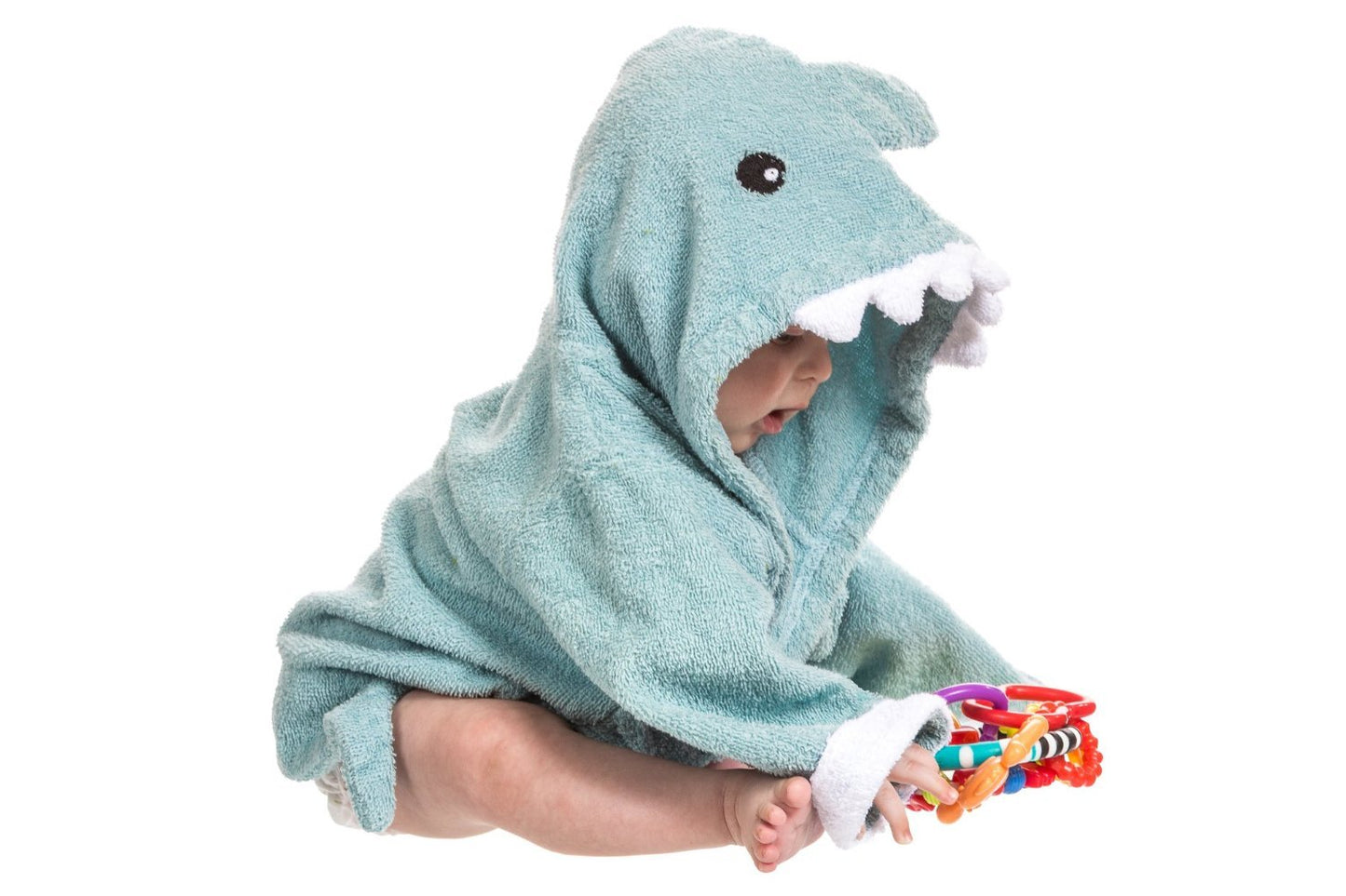 Lexikind Kapuzenhandtuch Baby: Frottee Bademantel - Babyhandtuch mit Kapuze - Kapuzenbadetuch (Hai blau)