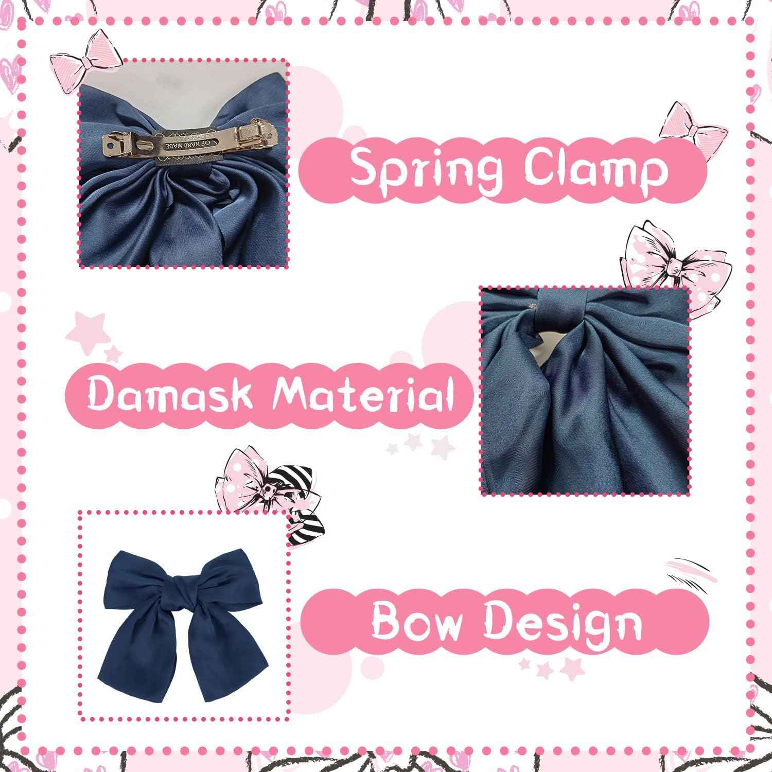 Bow Hair Clip, Pack of 2 Women Hair Bows Large Bow Hair Clip French Hair Clips Girls Hair Clips (Black + White)
