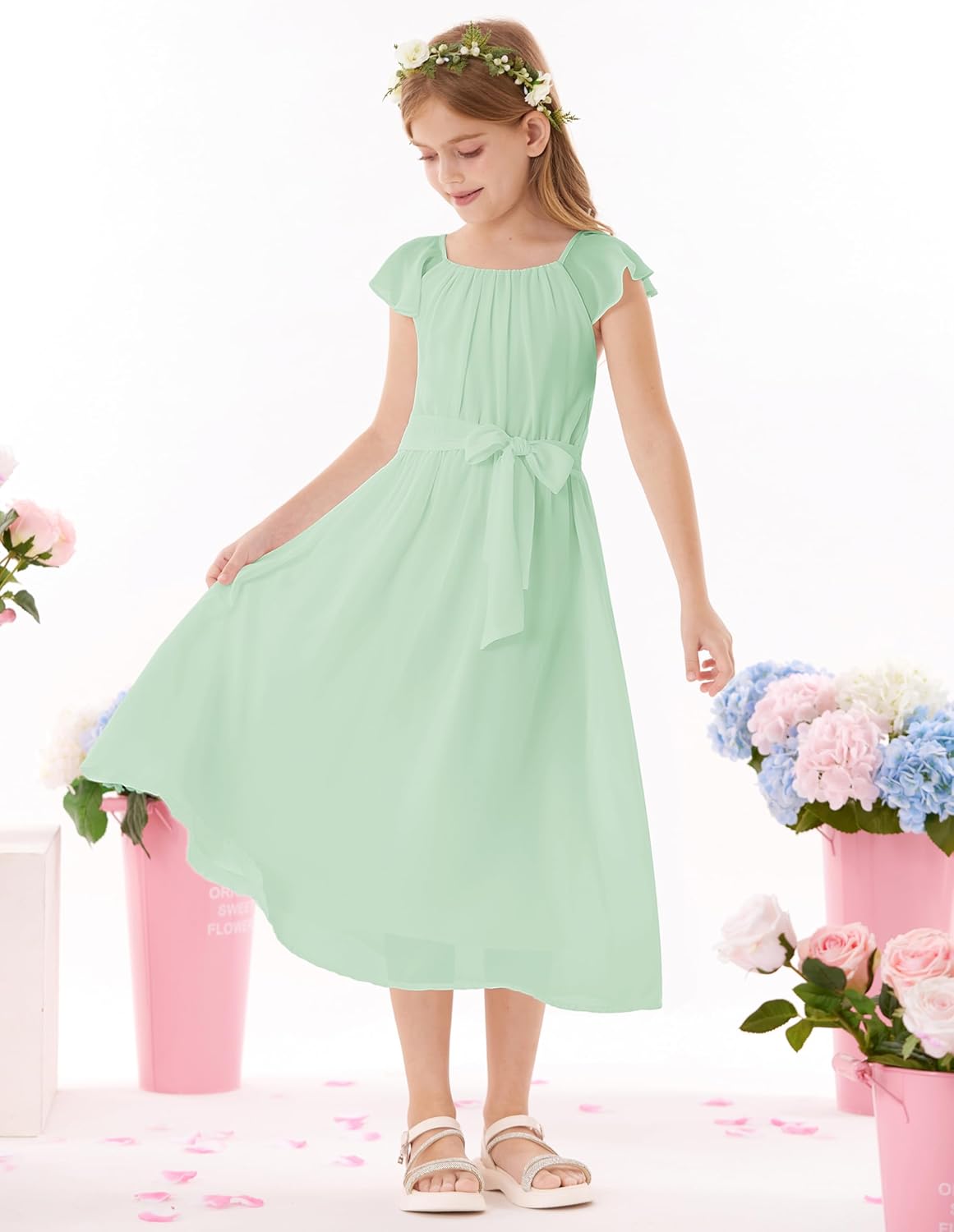 GRACE KARIN Girls Summer Dress Elegant Chiffon Princess Long Dress Wedding Guest Evening Dress for Teenage Girls 5-14 Years 