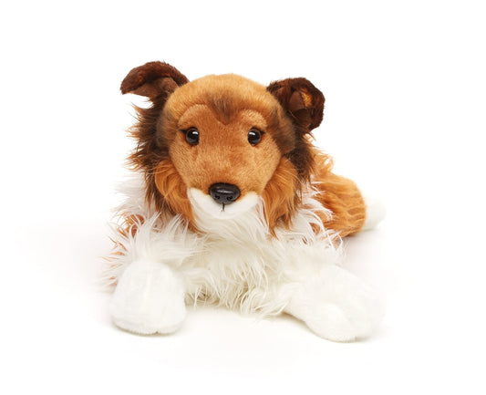 Uni-Toys - 'Maple' - Longhair Collie, Lying - Face White-Brown - 41 cm (Length) - Plush Dog, Collie, Pet - Plush Toy, Cuddly Toy
