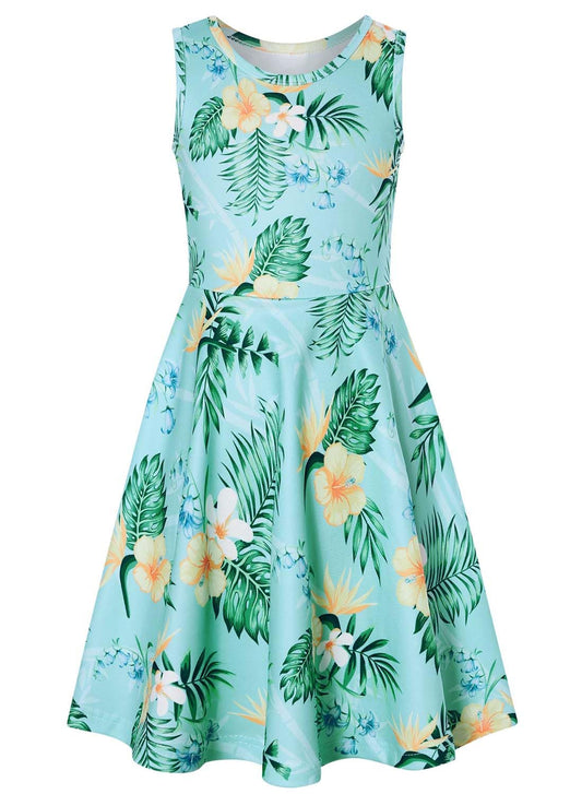 kids4ever Mädchen Kleid Ärmellos Sommerkleid Rundhals A-Linie Swing Kleid Meerjungfrau Galaxie Prinzessin Party Geburtstag 4-12 Jahre
