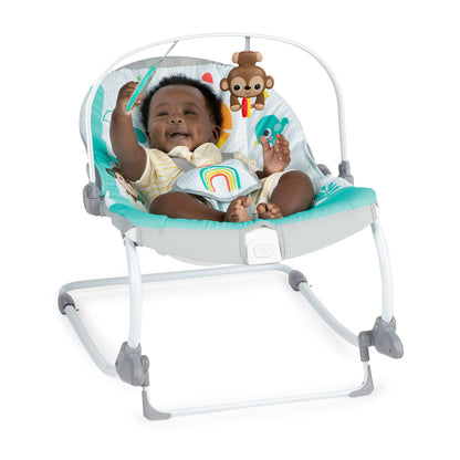 Bright Starts, Disney Baby Minnie Mouse Forever Besties, Wippe für Babies und Kleinkinder, mit beruhigenden Vibrationen, abnehmbarem Spielzeugbogen und 2 Spielzeugen, rose, 12209