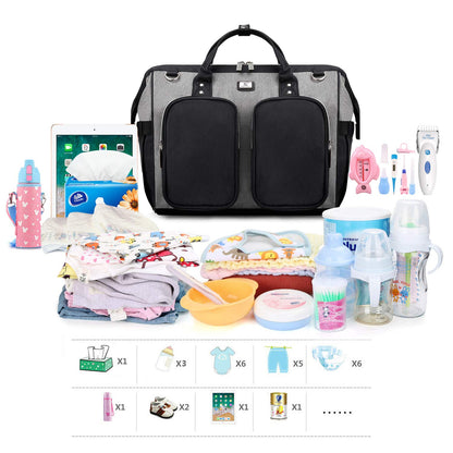 Wickeltasche mit wasserdicher Wickelunterlage und 2 Kinderwagen Haken verstellbare Schultergurt multifunktionale Umhängetasche Reisetasche für Unterwegs