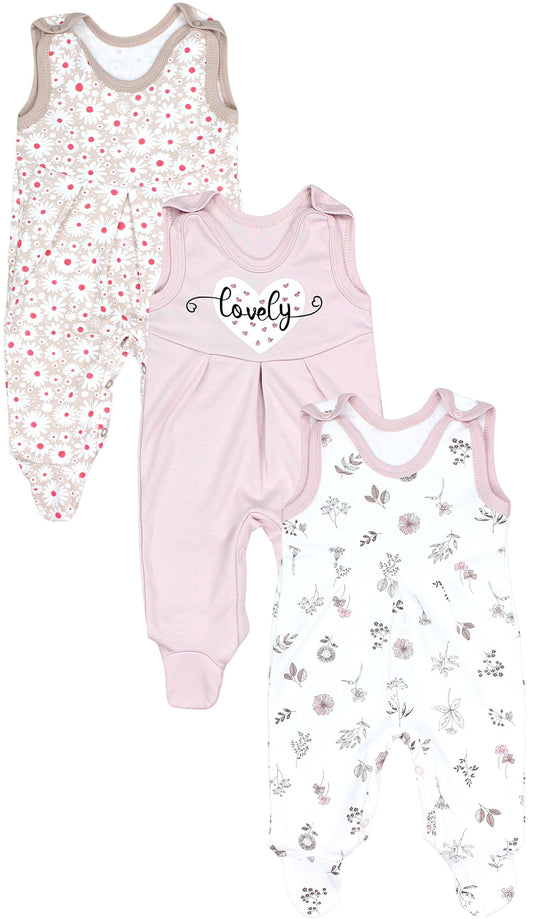 TupTam Baby Mädchen Strampler mit Fuß 3er Pack