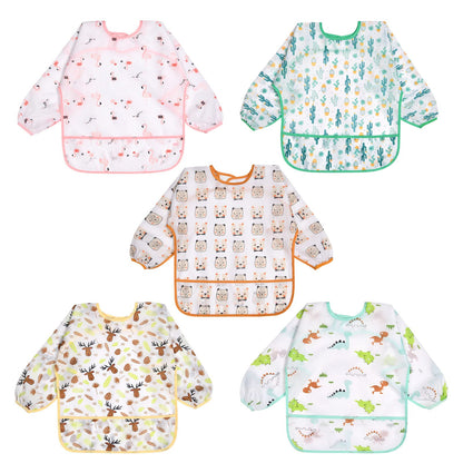 Vicloon Baby Lätzchen mit Lange Ärmeln,3PCS Ärmellätzchen Wasserdicht,Süßer Tierstil Baby Bibs Set für Essen Kunst Handwerk Malerei Bemalen Spielen für 6-24 Monaten